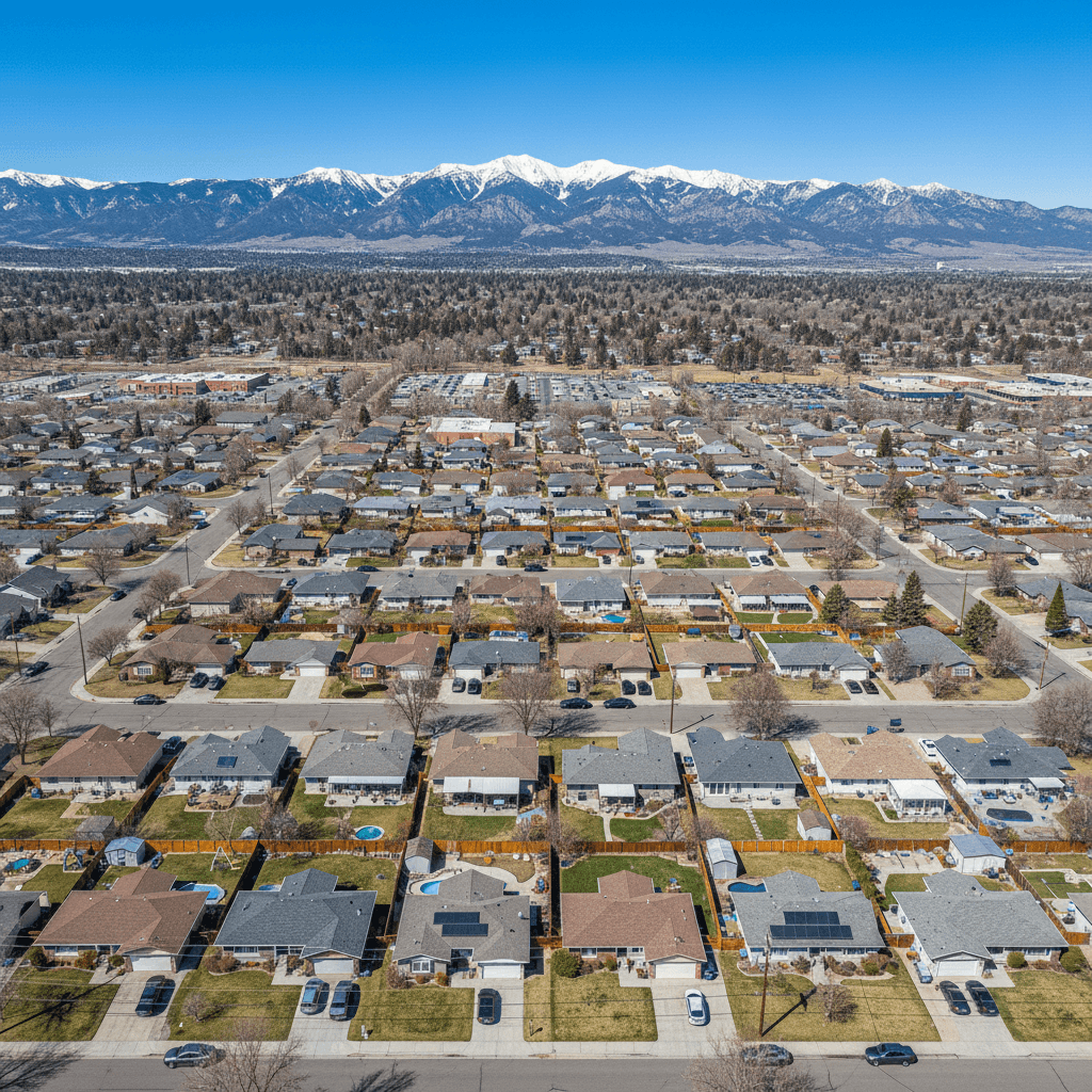 Residential rooftops in Ogden with mountain backdrop
