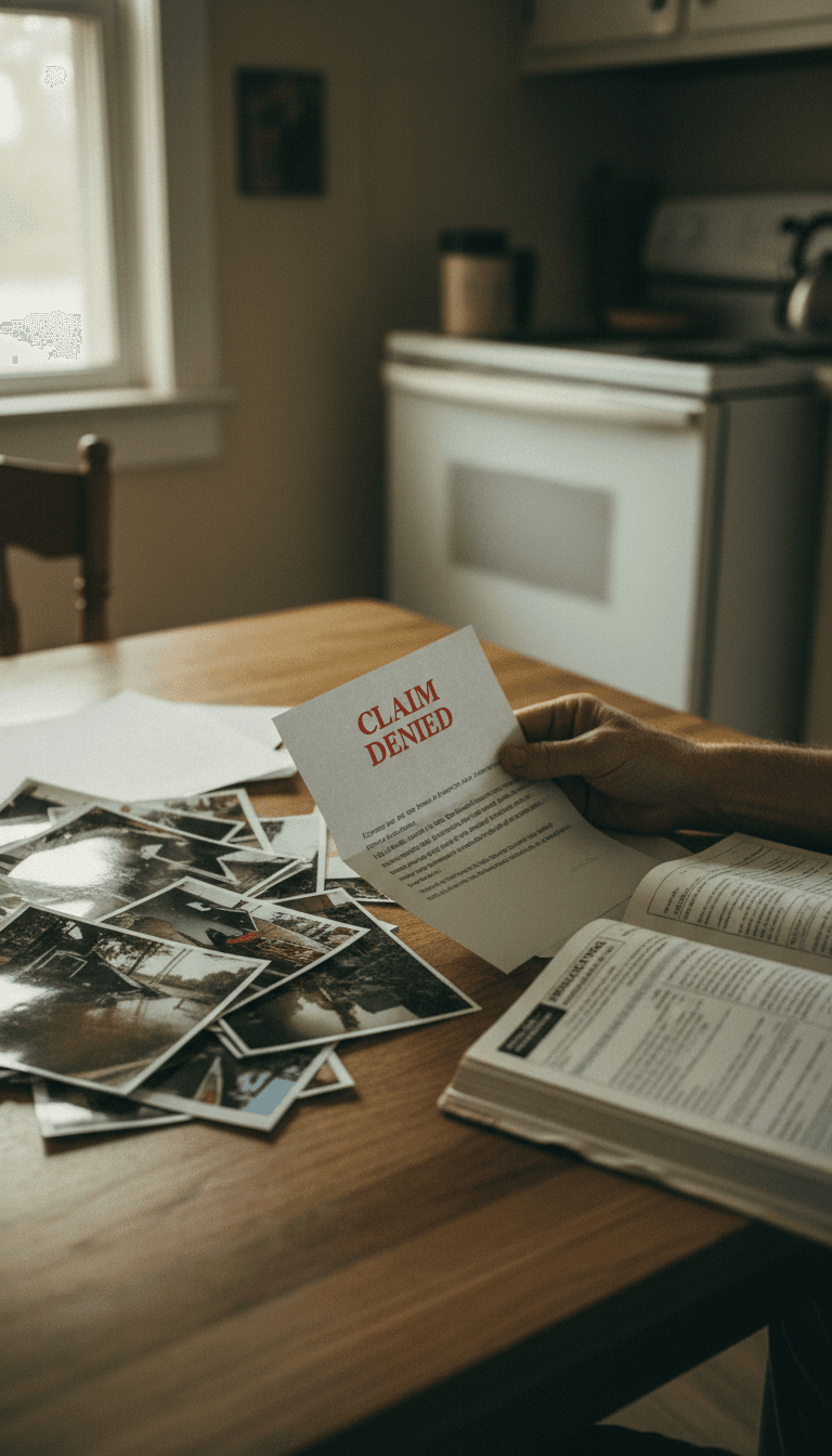 Homeowner reviewing a denied insurance claim letter