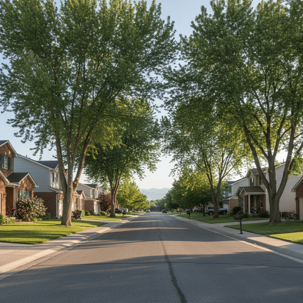 Family homes along a quiet tree-lined street