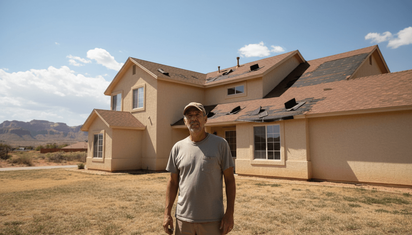Homeowner in St. George inspecting their roof after storm damage