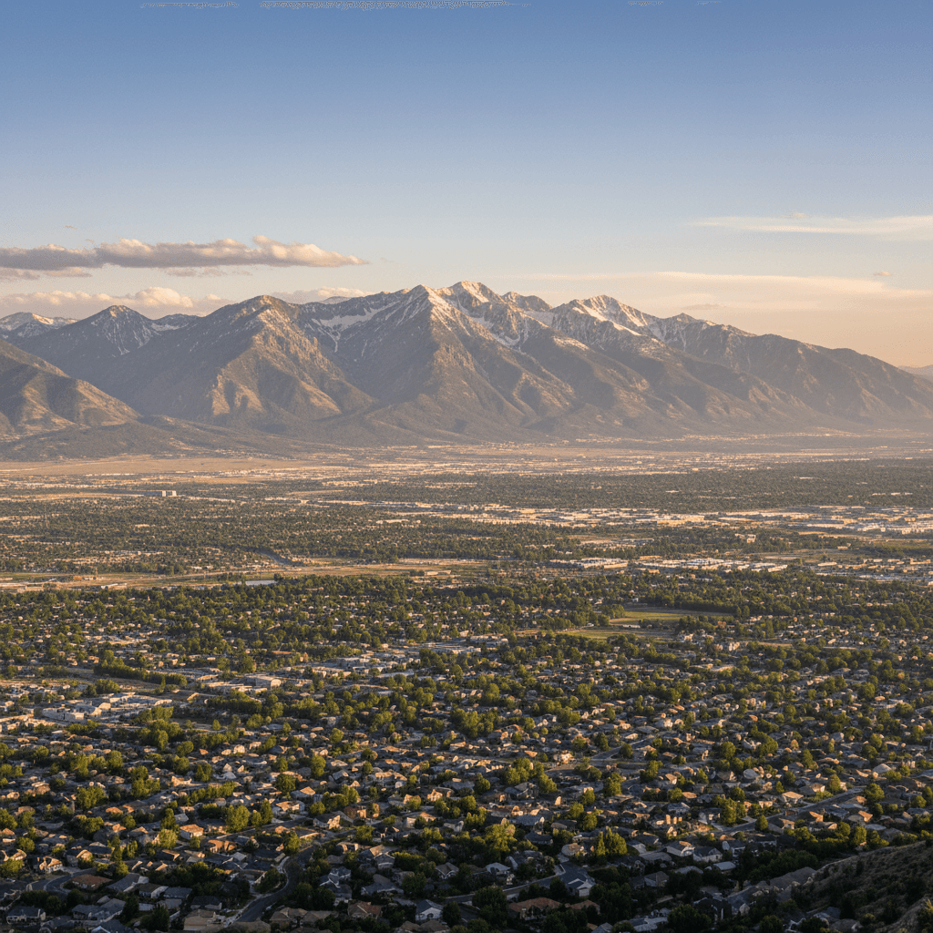 Salt Lake Valley residential area with mountains