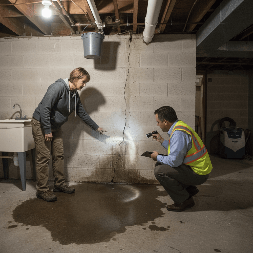 Adjuster inspecting basement water damage in South Ogden