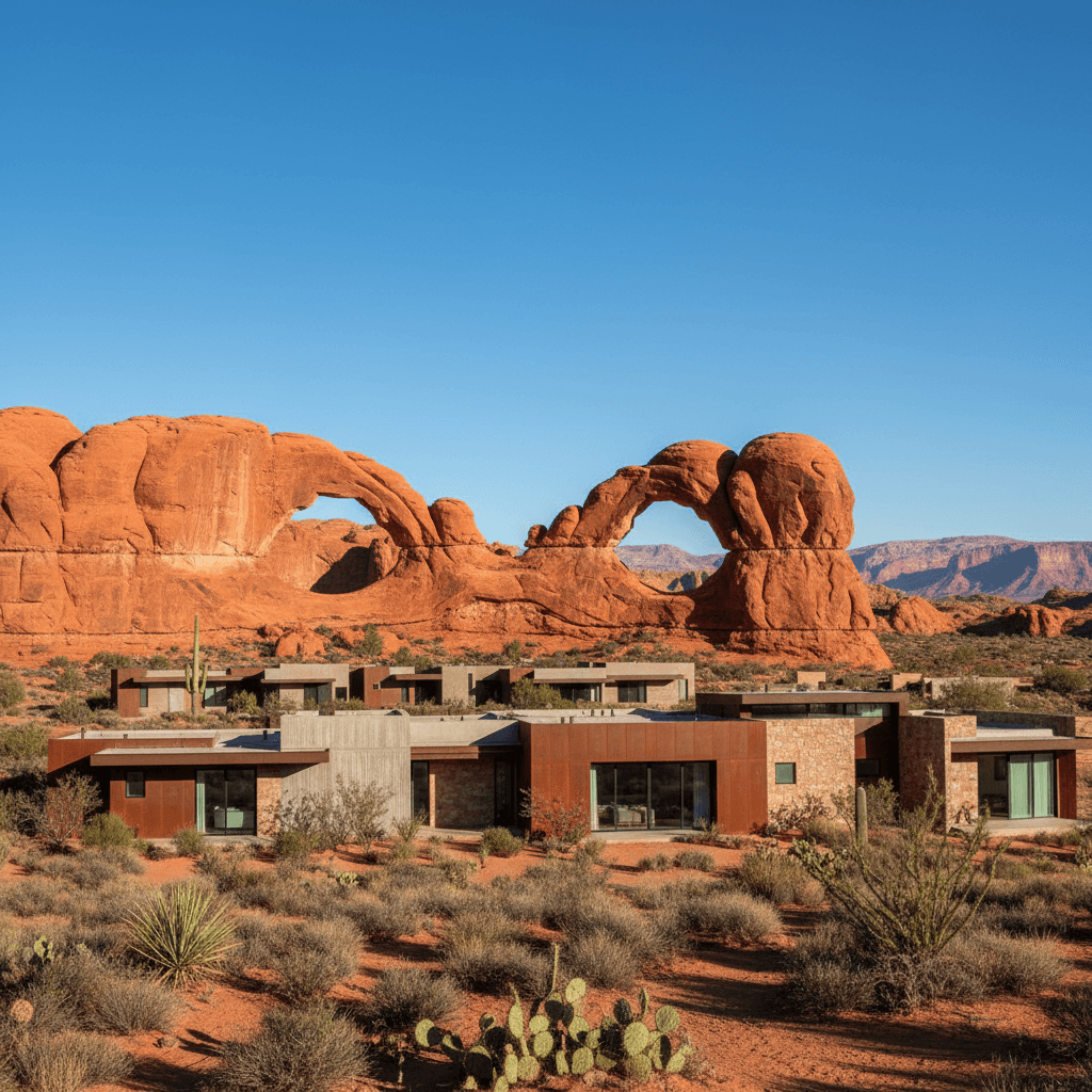St. George neighborhood with red rock cliffs and desert landscape