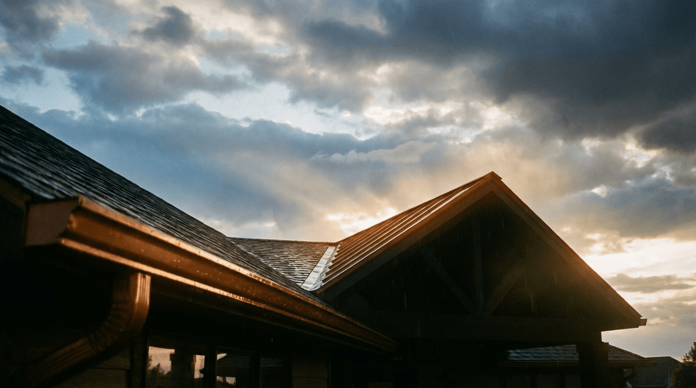 Utah neighborhood with hail-damaged roofs and mountain backdrop